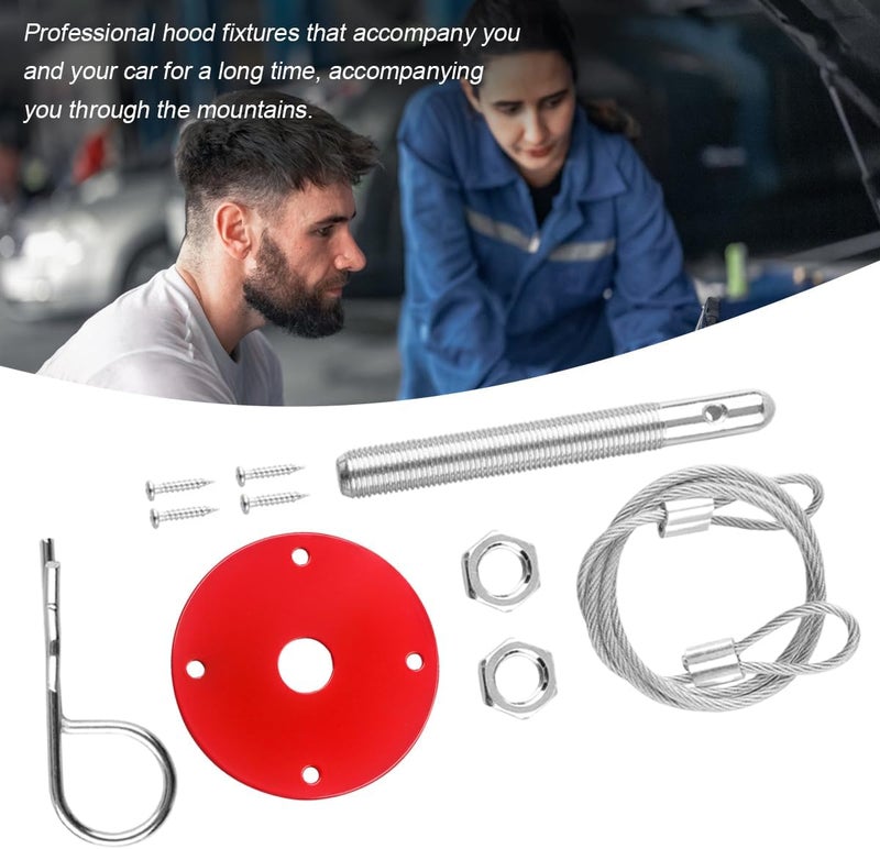 Sandfren Car Hood Pins Kit, Stainless Steel Vehicle Engine Pin Plate Bonnet Lock Clip, Modified Auto Racing Exterior Locking Latches Lanyard Rope Set for Reducing Shaking, Universal Fit (Red) - Image 4
